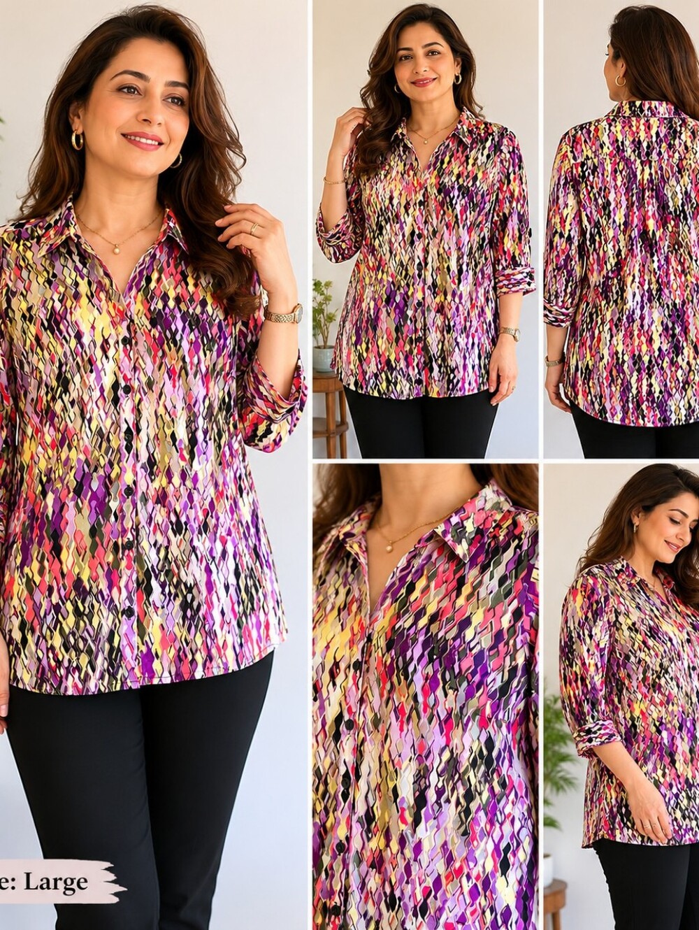 Women’s Printed Button-Up Blouse in Multicolor